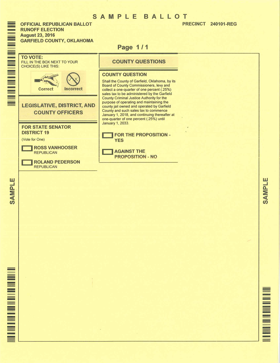 Prepare To Vote: View Sample Ballots For Enid Voters, PC-H Question ...